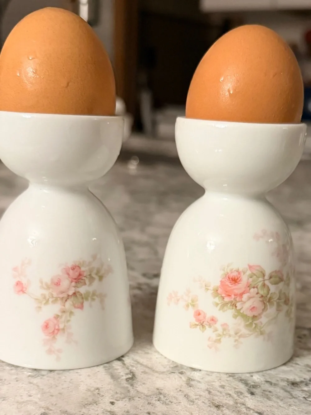 Antique Haviland Limoges Double Egg Cups Pair Pink Roses